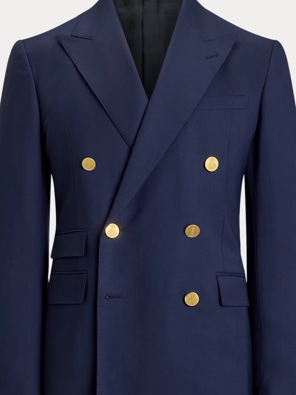 Ralph Lauren Purple Label Navy Double-Breasted Sport Coat with Gold Buttons